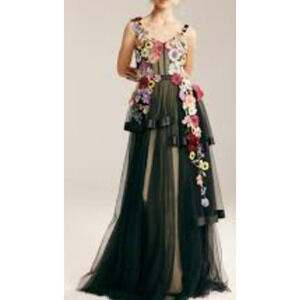 AW BRIDAL SZ 4 S black Patty tulle embroidered multi floral maxi dress NEW B59
